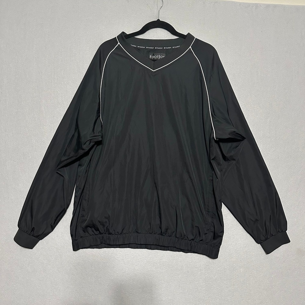 FootJoy Mens XL Black V-Neck Long Sleeve Golf Windshirt Pullover Windbreaker